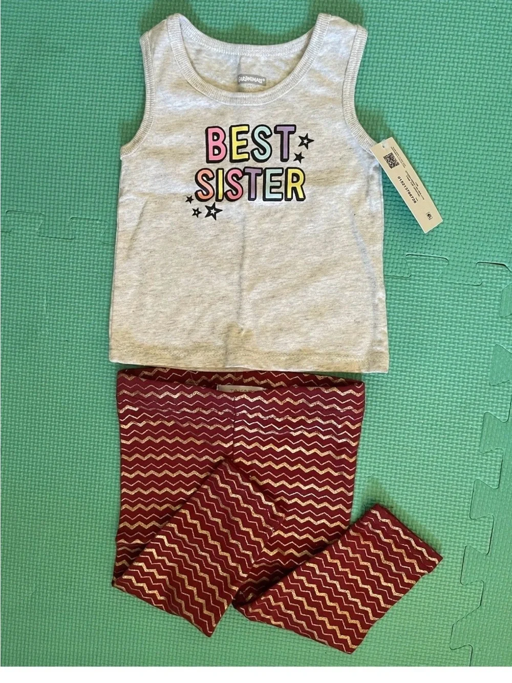 Best Sister Gray Tank Top & Burgundy Zigzag Leggings Kids Set